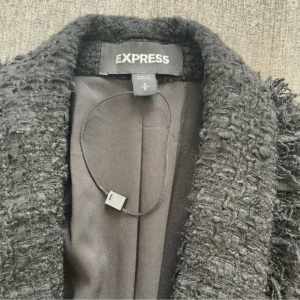 Express Button Front Boucle Blazer Color Black Si… - image 4